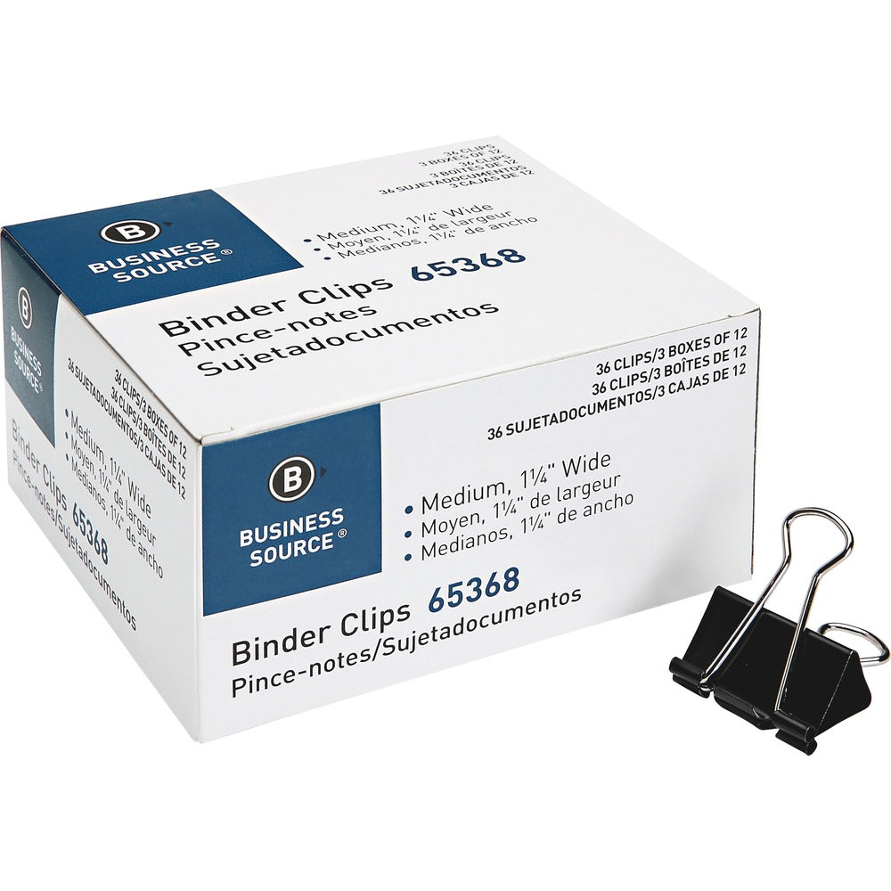 Image of Business Source Binder Clips, Med, 36/PK, Black
