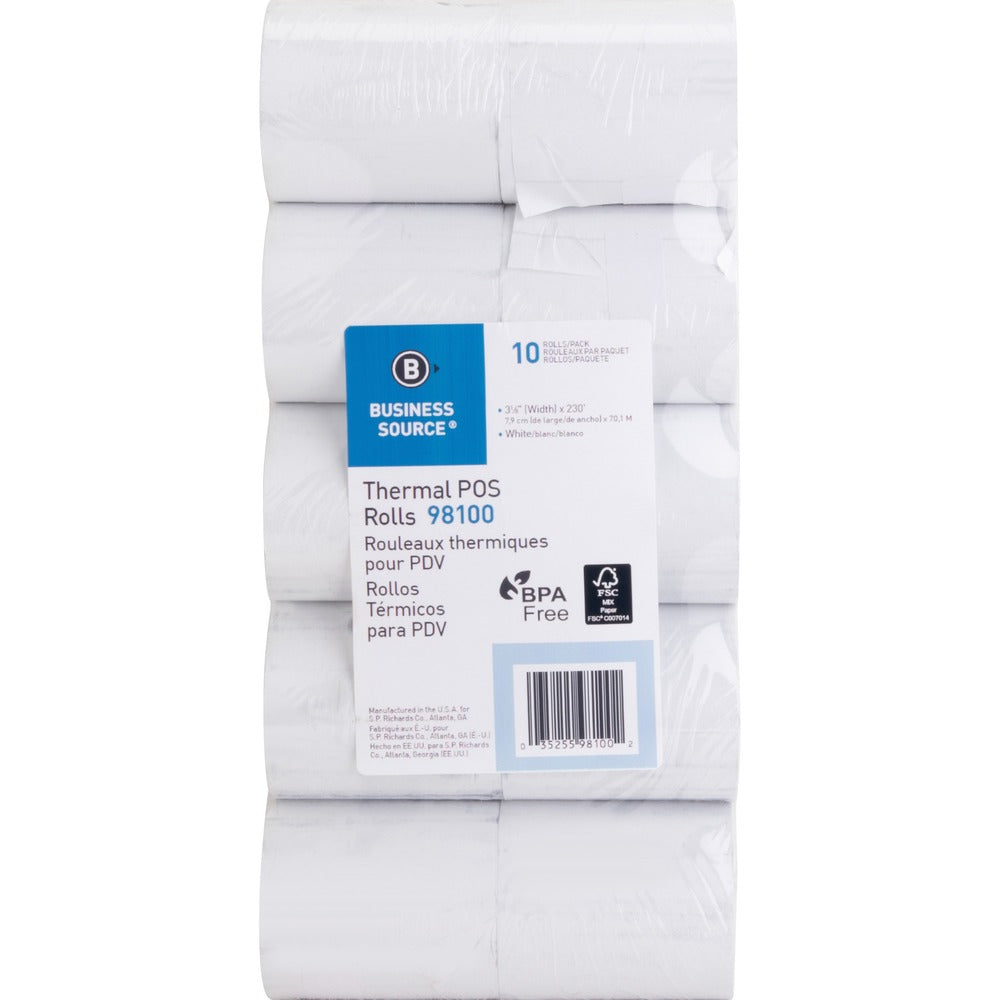 Image of Business Source Thermal Rolls, 3-1/8"x100', 10RL/PK, White