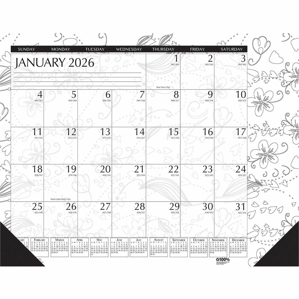 Image of House Of Doolittle Monthly Desk Pad, 1ppm, 12Mth Jan-Dec, 18-1/2"x13", BKWE