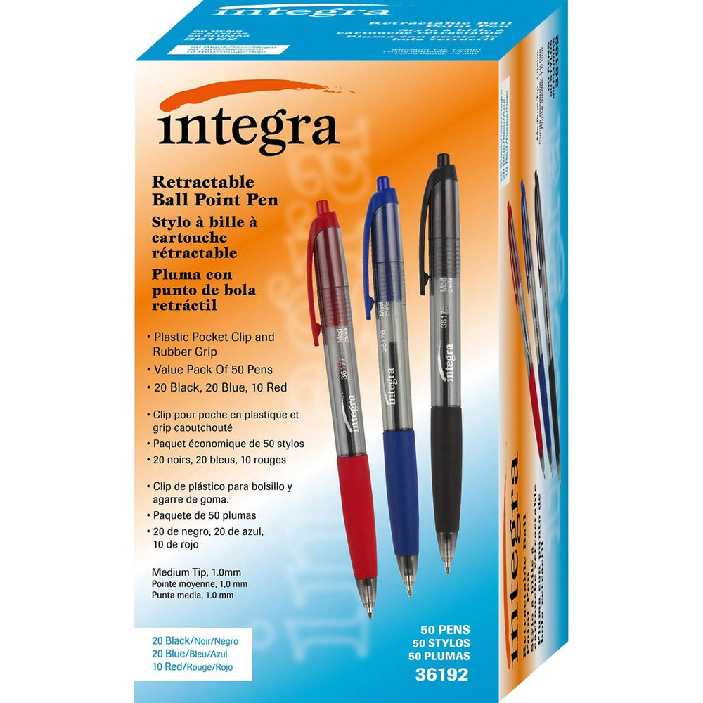 Image of Integra Retractable Ballpoint Pen, 1.0mm, 50/BX, Ast