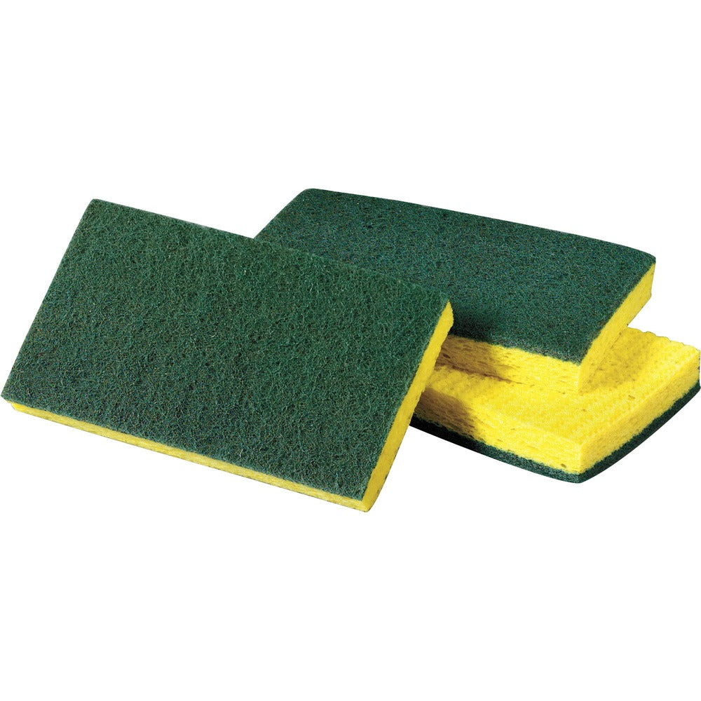 Image of 3M Scrub Sponge,Medium-Duty,6-1/4"x3-1/2",10/PK,6PK/CT,YW/GN
