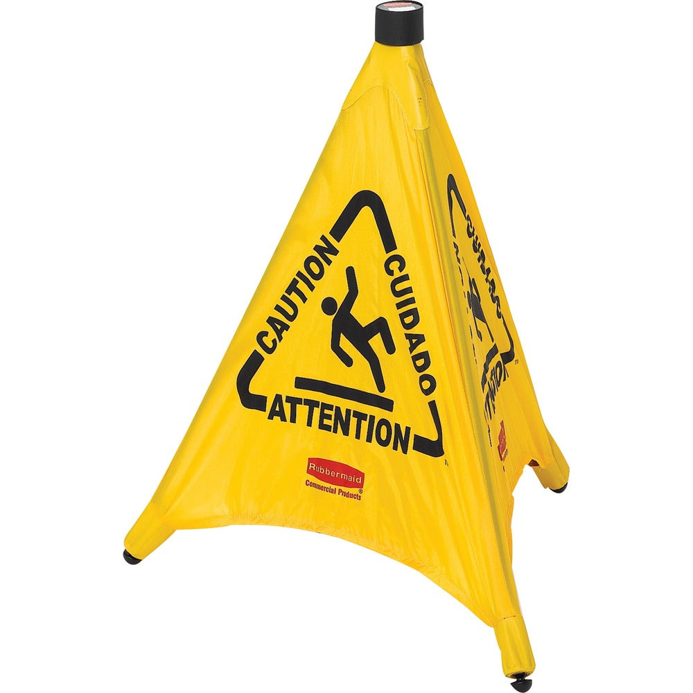 Image of Rubbermaid Commercial Products Pop-Up Safety Cone,"Caution",Multi-Lingual,20"x21",12/CT,YW