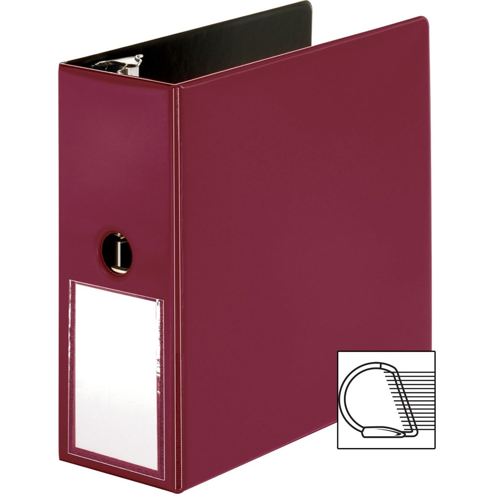Image of Business Source Binder w/Label Holder, Slanted D-Ring, 5" Cap, Burgundy