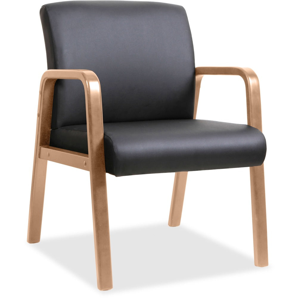 Image of Lorell Guest Chair,Leather/Wood,24"x25-8/5"x33-1/4",Black/Walnut