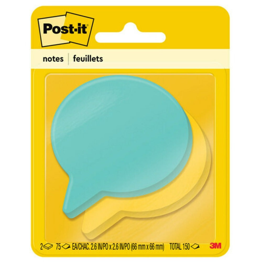 Image of 3M Super Sticky Die Cut Notes, 2/PK, Blue/Yellow