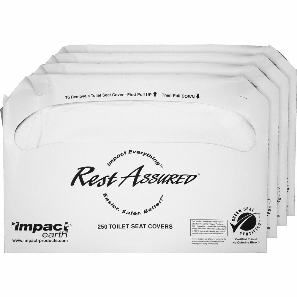 Image of Impact Products Toilet Seat Covers, Half-folded, 250/Box, 1000/CT, White