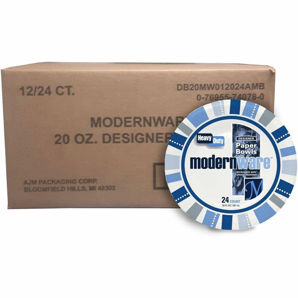 Image of Ajm Packaging Corporation Modernware Paper Bowls, Hvy-Dty, 20oz.,24/PK,12PK/CT,MI