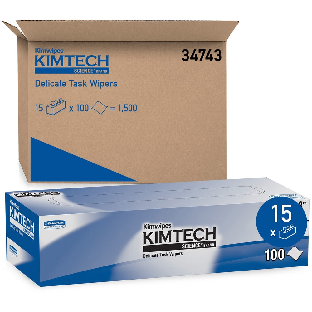 Image of Kimberly-Clark Professional Kimwipes Delicate Task Wipers, 3-Ply, 100 Shts, 15BX/CT, WE