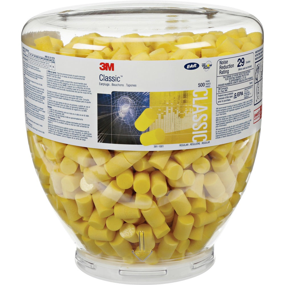 Image of 3M Classic Earplugs, Uncorded, NRR: 29, 500PR/Bottle, Yellow