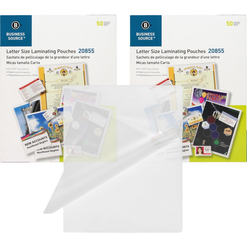 Image of Business Source Laminating Pouches,Letter,5Mil,9"x11-1/2",50/BX,2BX/BD,CL
