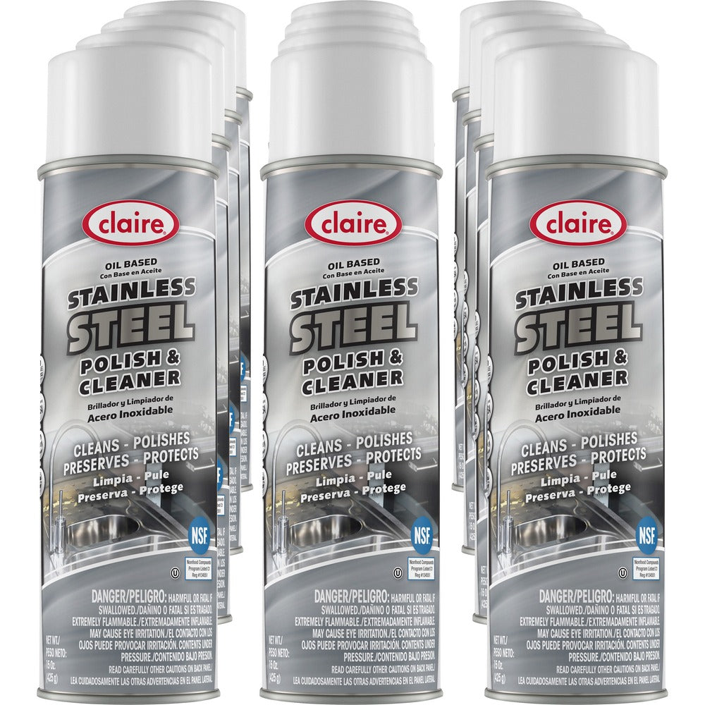 Image of Claire Manufacturing Co Polish/Cleaner Spray,f/Stainless Steel,15oz,12/CT,White