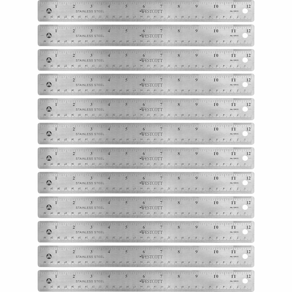 Image of Acme United Corporation Rulers, 12"L, Stainless Steel, Nonslip Cork Back, 12/BX, SR