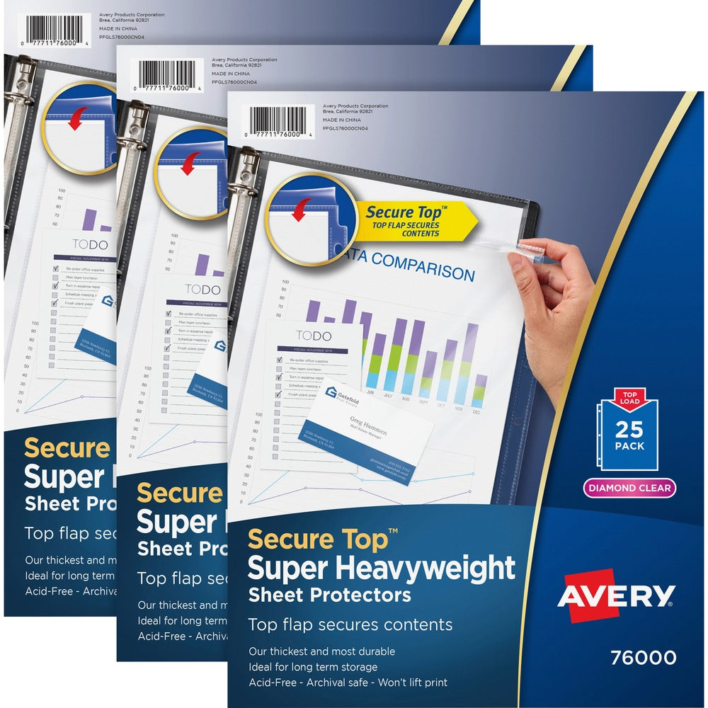 Image of Avery Sheet Protectors,Super Hvywt,25/PK,3PK/BD,Diamond Clear