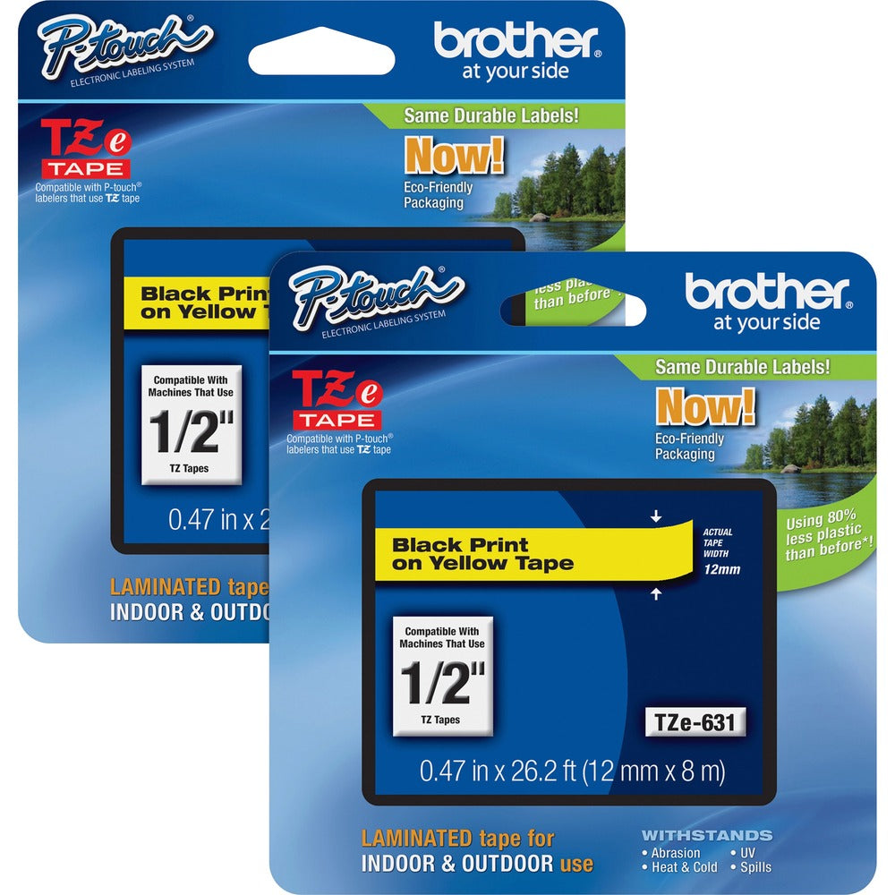 Image of Brother Tape Cartridge, Laminated, f/P-Touch 8m, 1/2", 2/BD, BK/YW