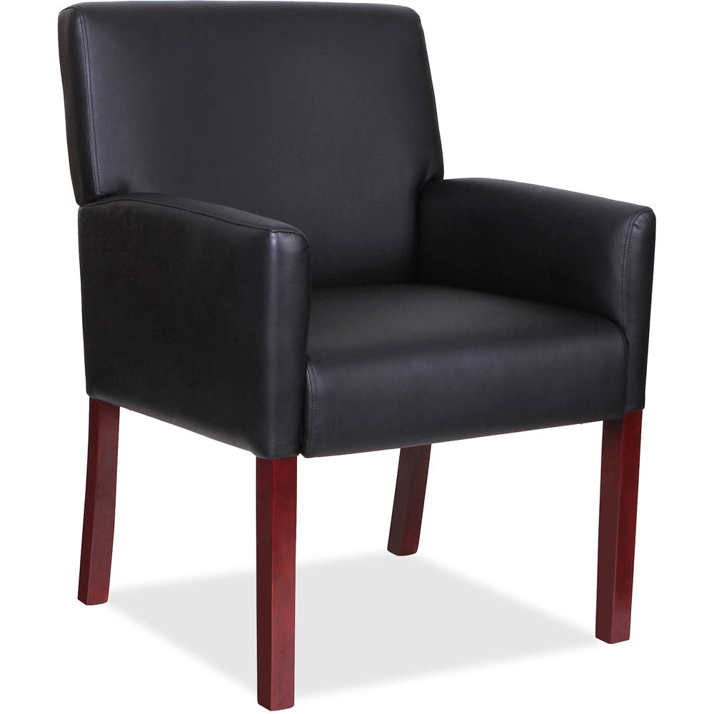 Image of Lorell Guest Chair, w/Arms, 24"x25"x35-1/2", BK Leather/MY Frame