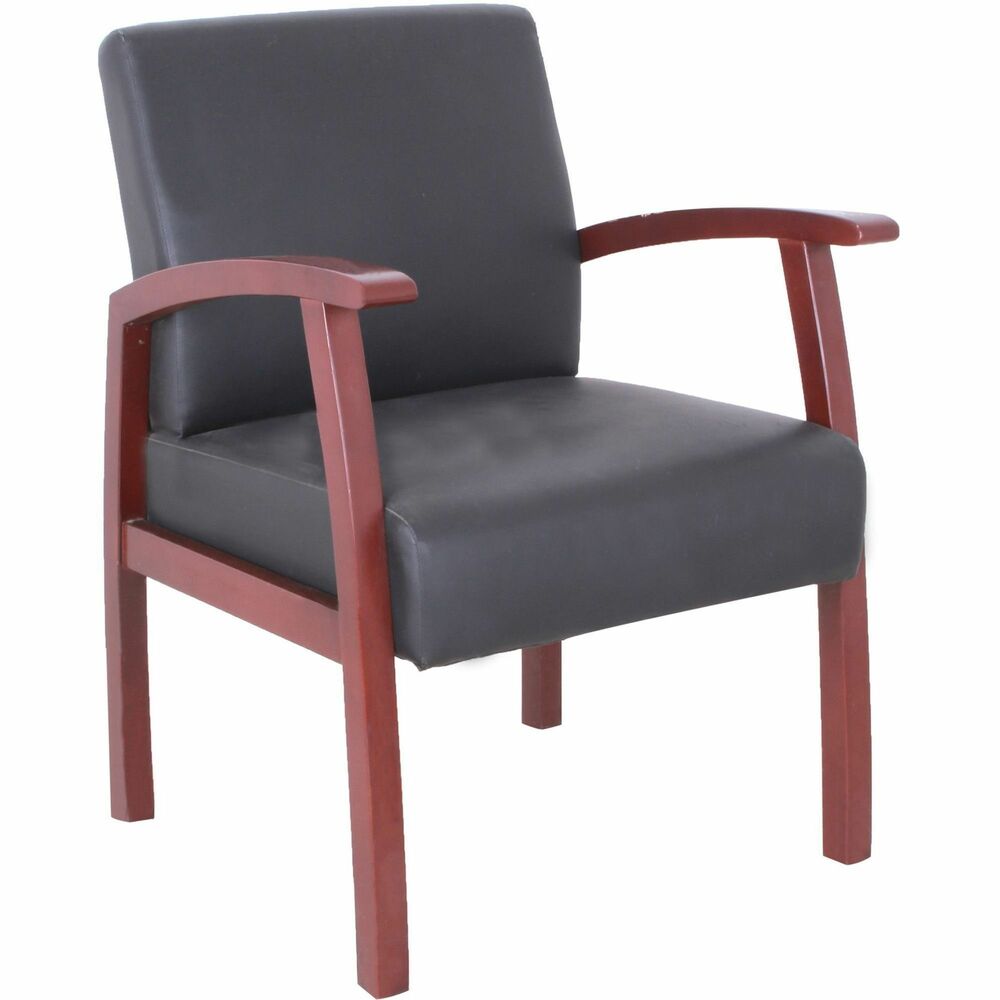 Image of Lorell Guest Chair, 24"x25"x35-35-1/2", BK Leather/MY Frame