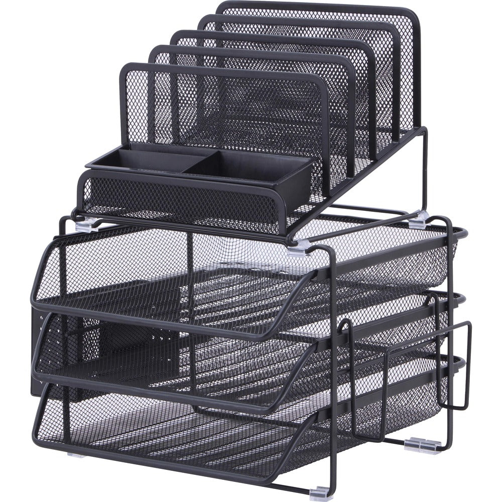 Image of Lorell Mesh Desktop Organizer, 12-7/8"Wx14-3/8"Dx15-3/4"H, Black