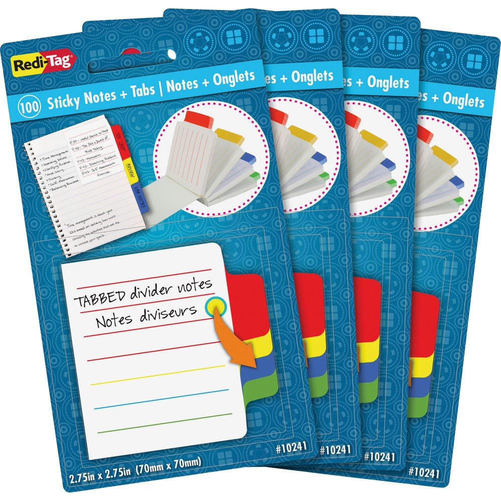 Image of Redi-tag Sticky Notes with Tabs, 4"Wx4"Lx2"H, 4/BX, AST
