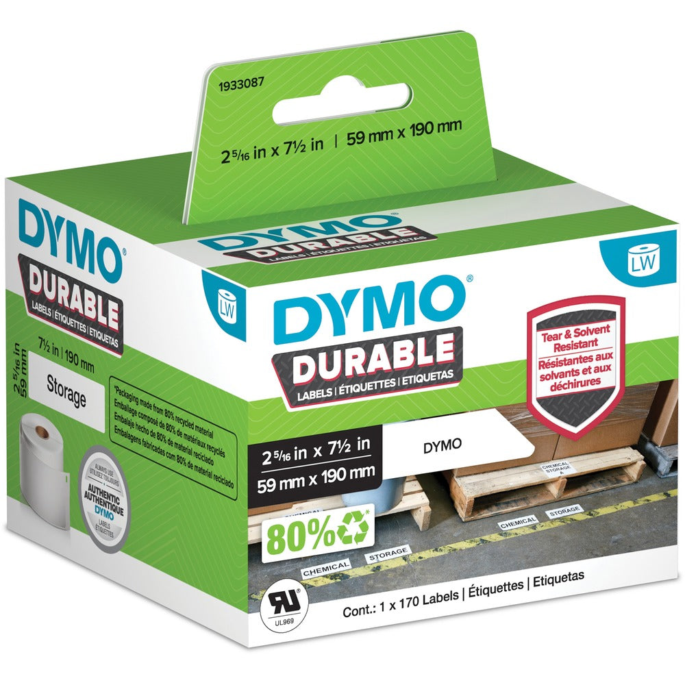 Image of Dymo Labels, LW, Durable, 170 Labels, 7-1/2"Wx2-5/16"H, White
