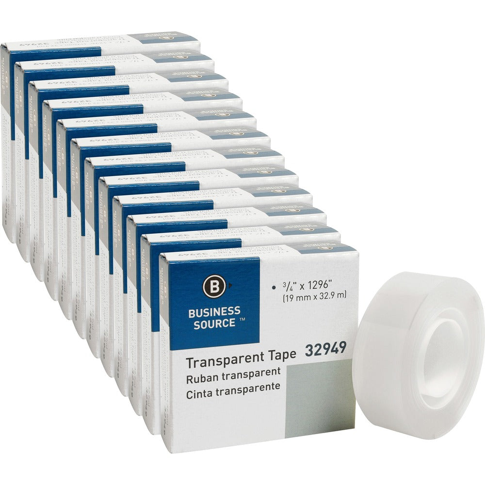 Image of Business Source Transparent Tape, 1" Core, 3/4"x1296", 12 Rolls/PK, Clear
