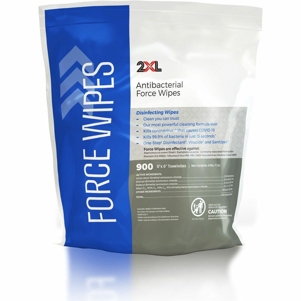 Image of 2XL CORP Wipes,f/Antibacterial Force Bucket,900Shts/BG,6"x8",4/CT,WE