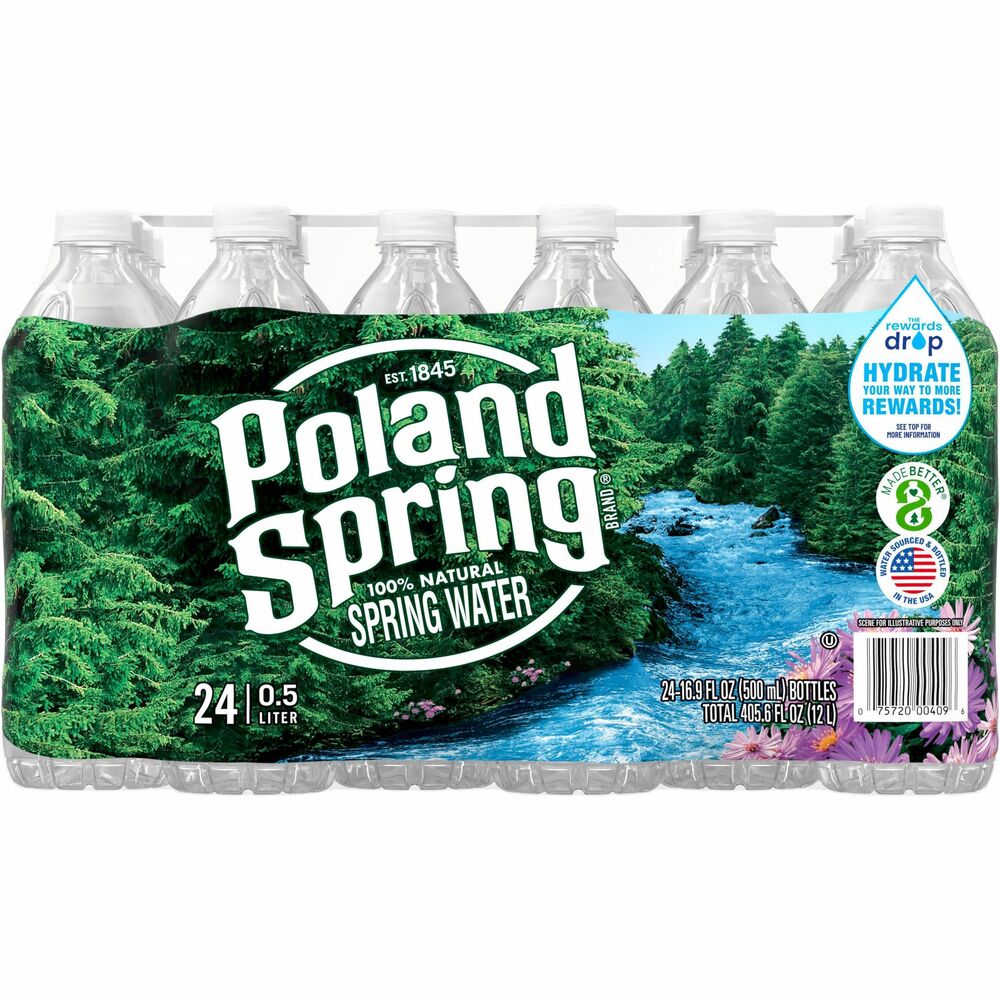 Image of Nestle Waters North America Spring Water, Bottled, Poland Springs, 0.5 Liter, 24/CT