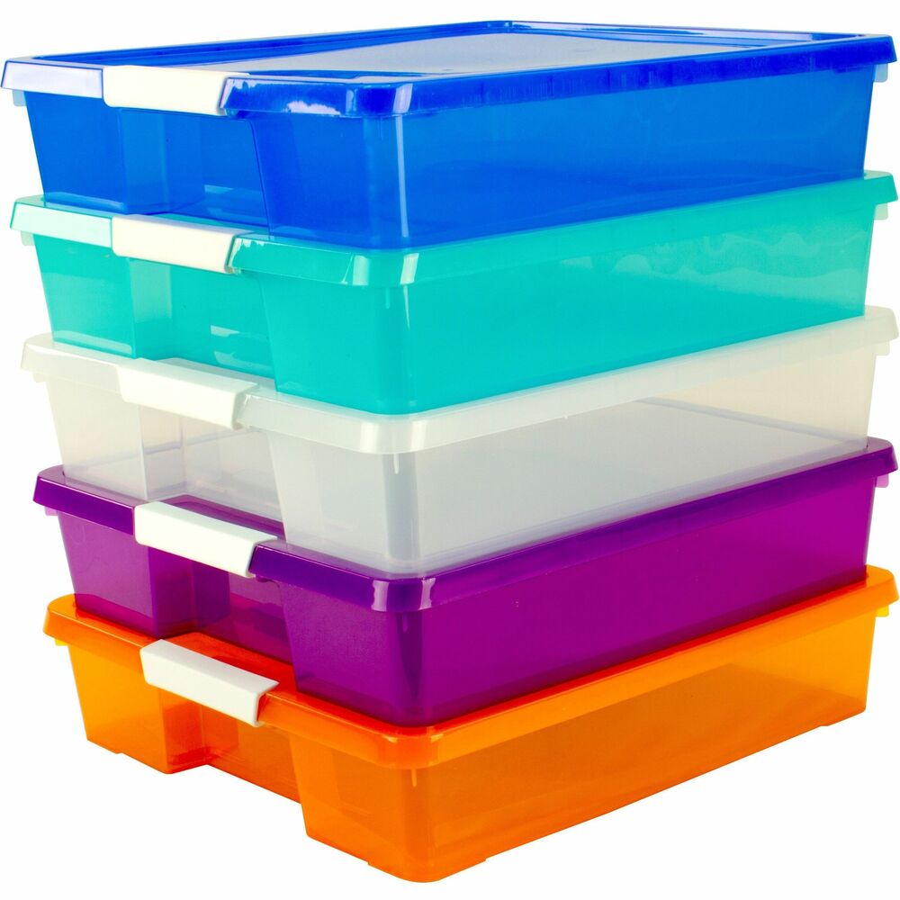 Image of Storex Industries Corporation Craft Box, Stackable, 14"Wx14"Lx3"H, 5/CT, Assorted