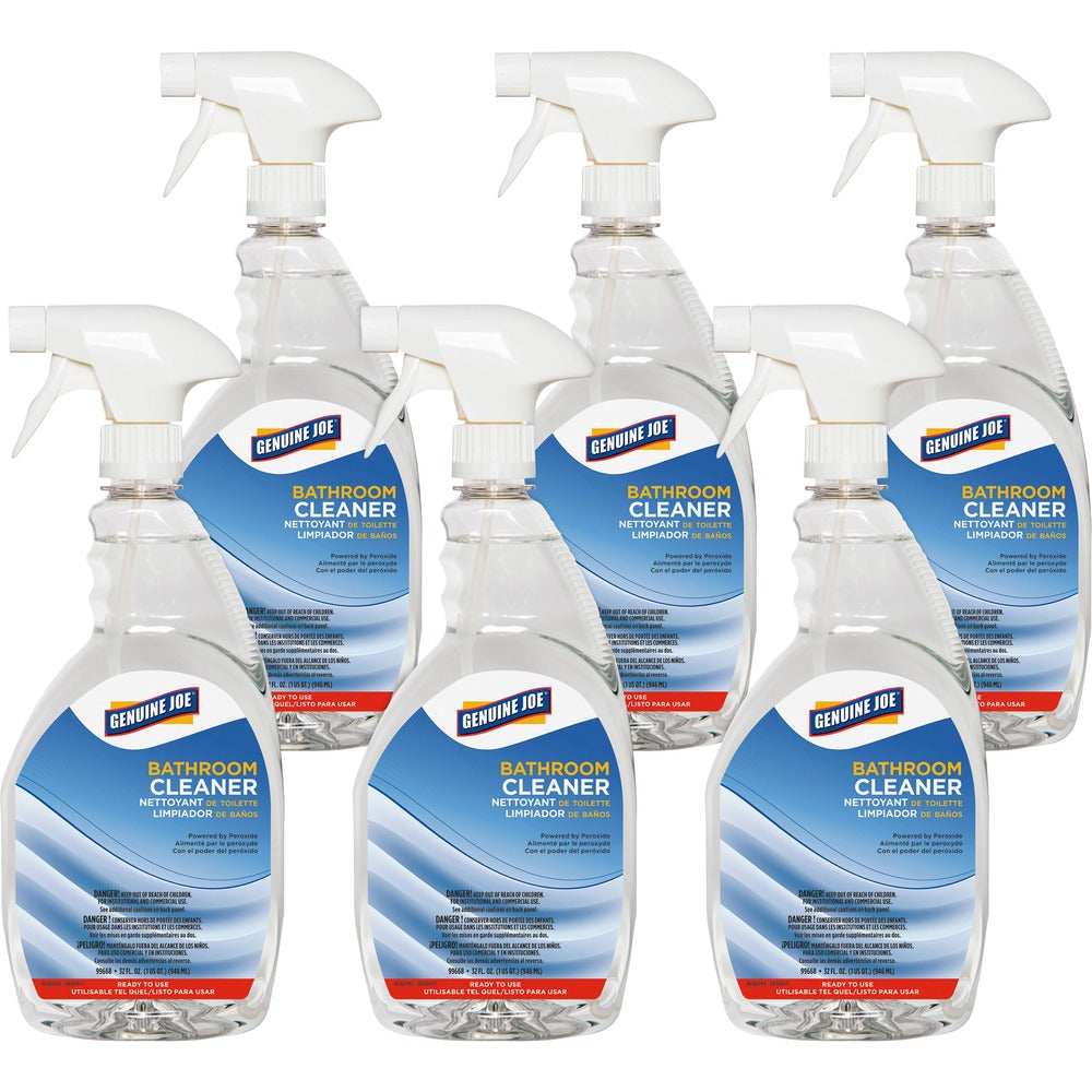 Image of Genuine Joe Restroom Cleaner, Peroxide, Spray Bottle, 32 oz, 6/CT, Clear