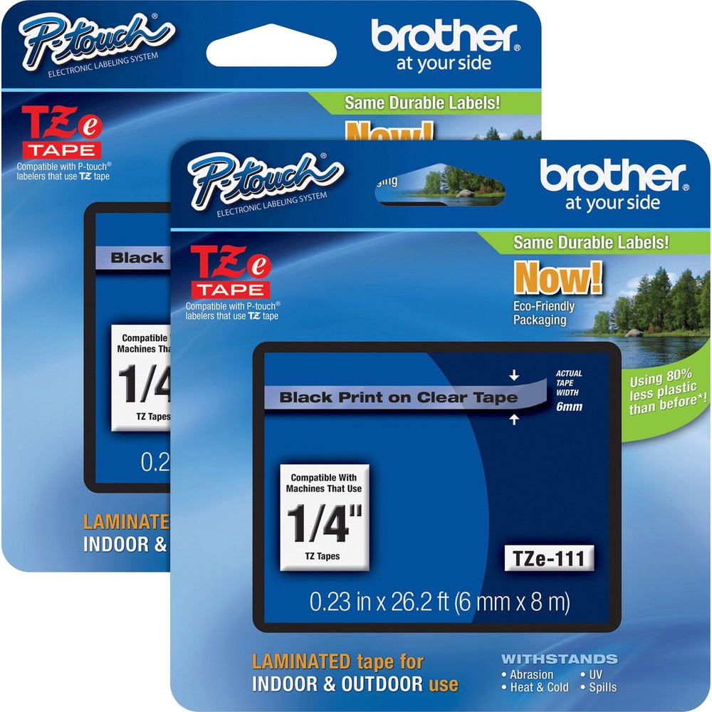Image of Brother Tape Cartridge, Laminated, f/P-Touch 8m, 1/4", 2/BD, BK/CL