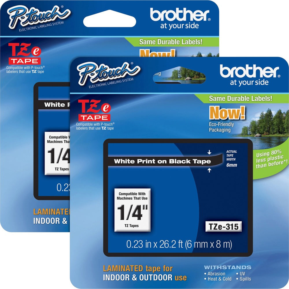 Image of Brother Tape Cartridge, Laminated, f/P-Touch 8m, 1/4", 2/BD, WE/BK