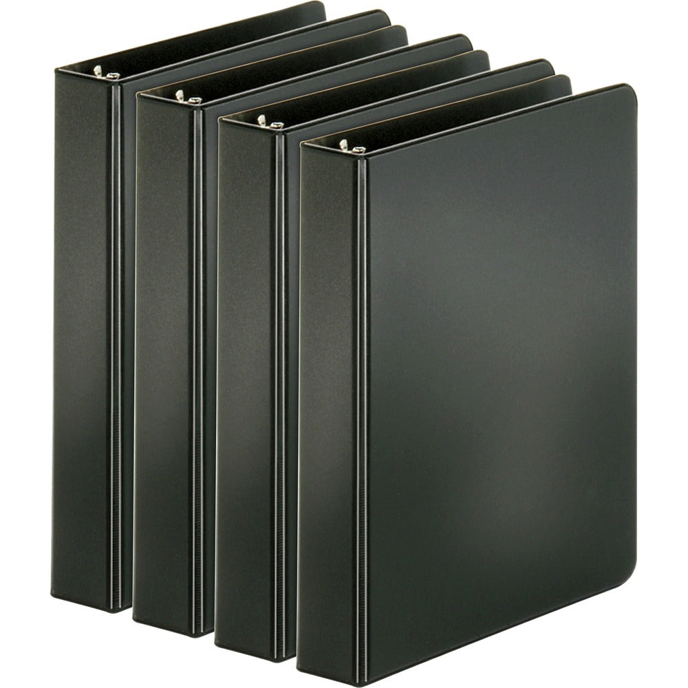 Image of Business Source Binders, Round Rings, 1" Cap, 8-1/2"x5-1/2", 4/BD, Black