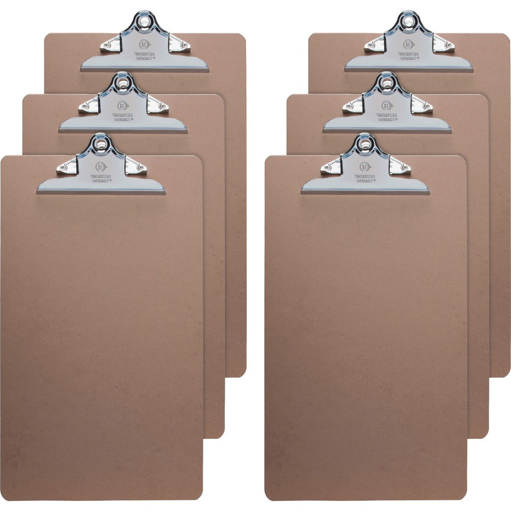 Image of Business Source Clipboards, Hardboard, Metal Clip, 9"x15-1/2", 6/BD, Brown