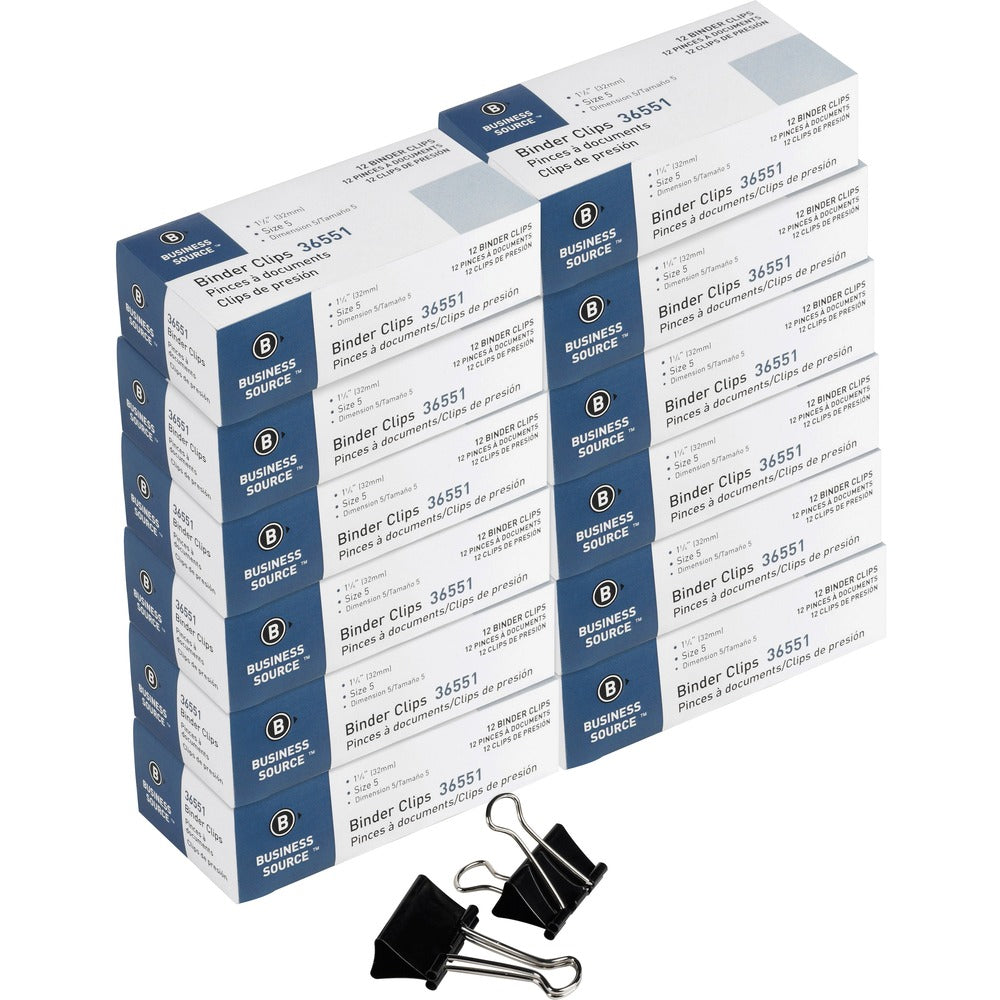 Image of Business Source Binder Clip,Medium,1-1/4",Steel,5/8" Cap,12/BX,120BX/CT,BK