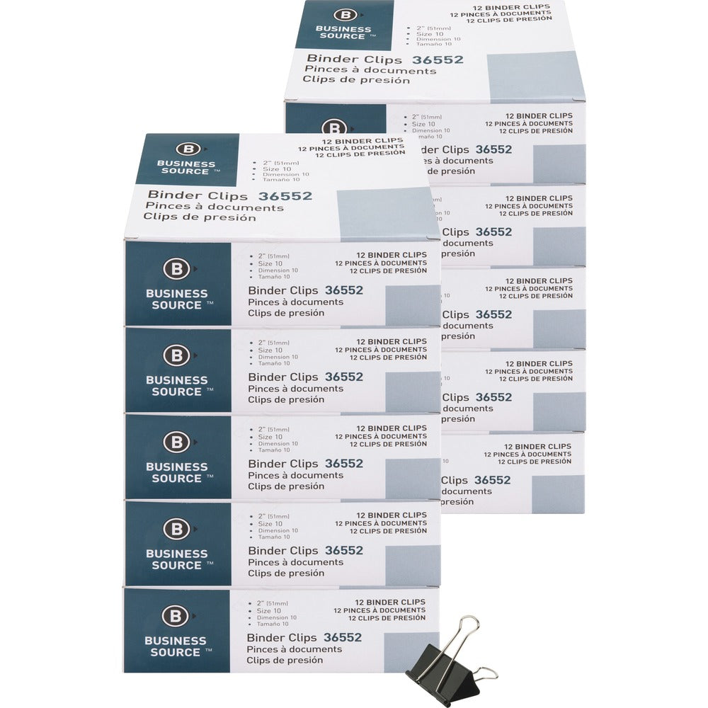 Image of Business Source Binder Clip,Large, 2", Steel, 1" Capacity,1 DZ/BX,10BX/BD,BK