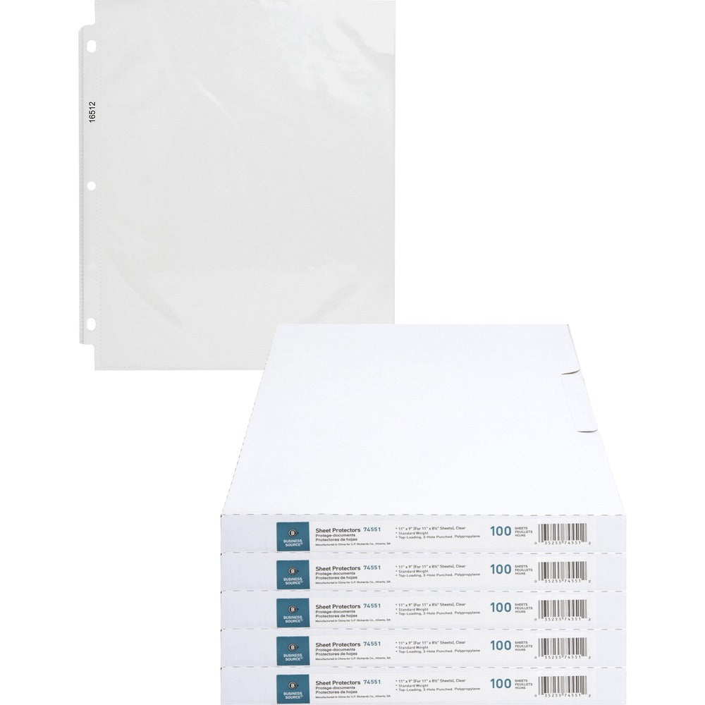 Image of Business Source Sheet Protectors,Top Load,1.9mil,11"x8-1/2",500/CT,Clear
