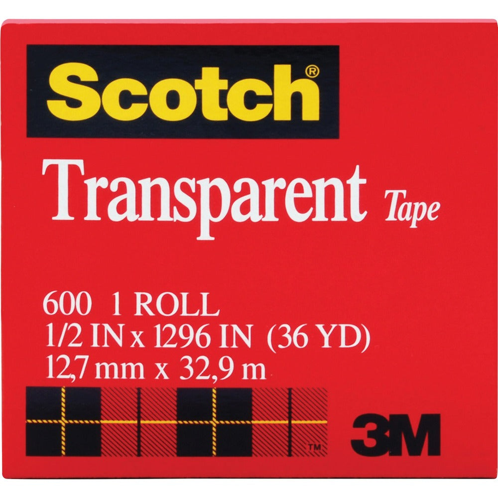 Image of 3M Transparent Tape, 1" Core, 1/2"x 36 Yds, 12/PK