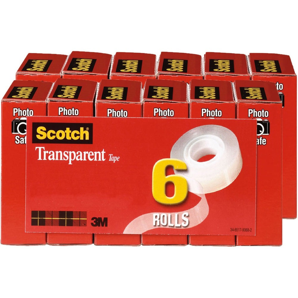 Image of 3M Transparent Tape, Refill, 1" Core, 3/4"x36 Yds, 12Rolls/BD