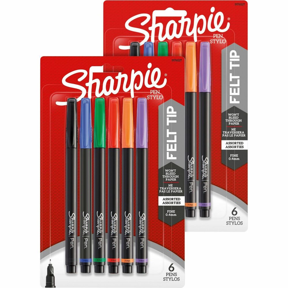 Image of Newell Brands Sharpie Pens,Perm,Fine Point,6/PK,2PK/BD,BK/RD/BE/GN/OE/VT