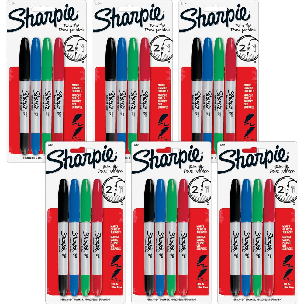 Image of Newell Brands Permanent Markers,Twin Tip,Fine/Ultra Fine Pt,4/ST,6/BG,AST
