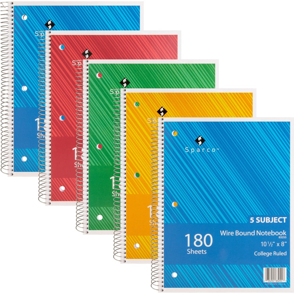 Image of Sparco Notebook,5 Subject,10-1/2"x8",College Ruled,180 Sht,5/BD,AST