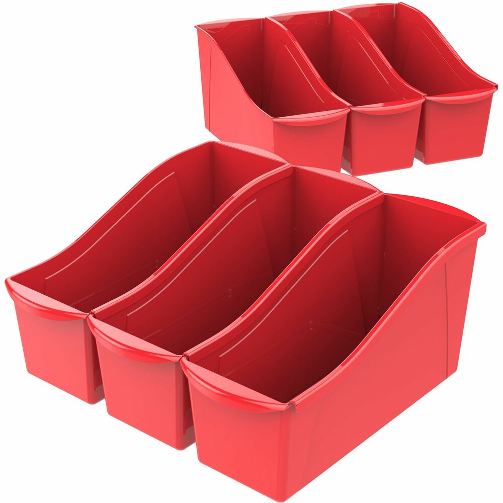 Image of Storex Industries Corporation Interlocking Book Bins, 5-3/10"Wx14-3/10"Lx7"H, 6/CT, Red