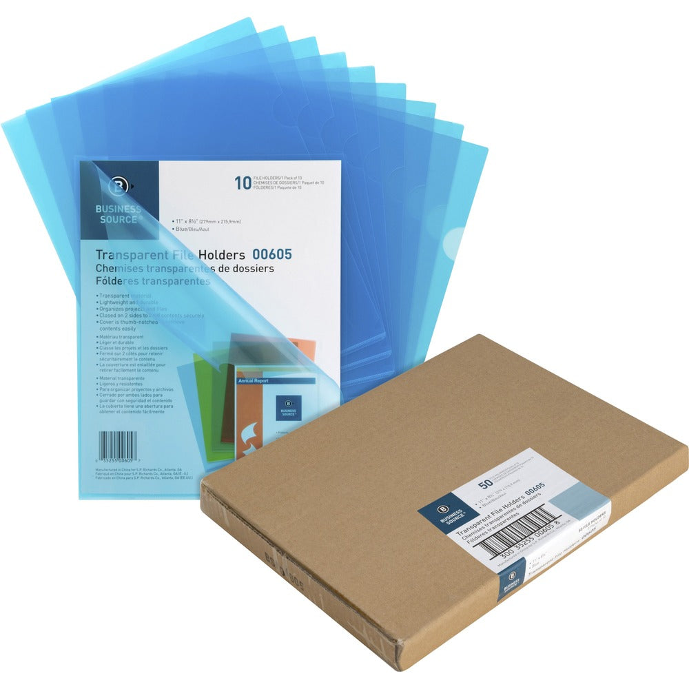 Image of Business Source File Holders, Poly, Transparent, 11"x8-1/2",10/PK,5PK/BX,BE