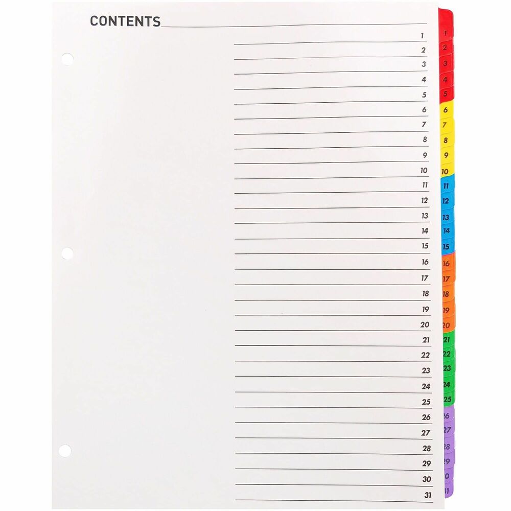 Image of Business Source Index Dividers w/TOC Page, 1-31, 8-1/2"x11", 31 Tabs/ST, MI