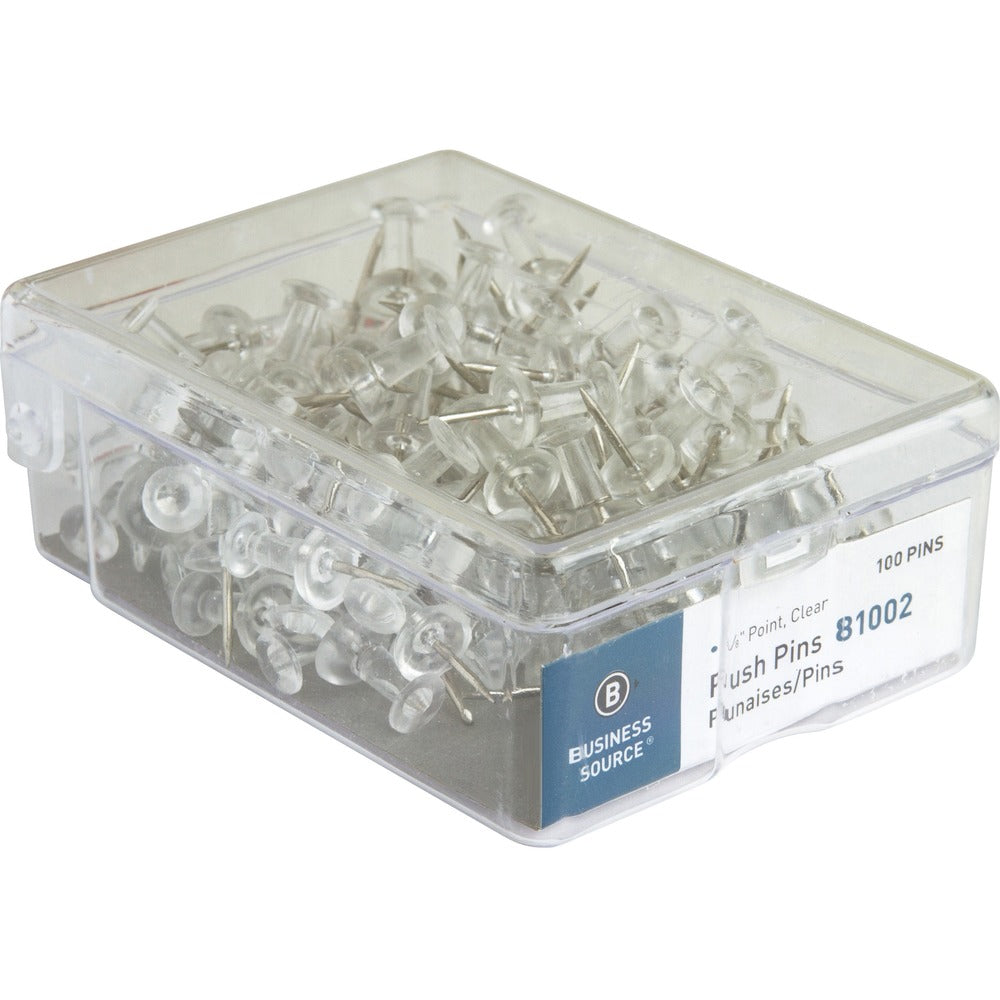 Image of Business Source Pushpins, 3/8" Point, 1/2" Heads, 100/BX, Clear