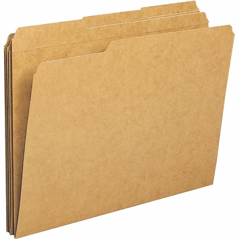 Image of Business Source File Folders, 11 pt, 1/3 Cut AST Tab, Ltr, 100/BX, Kraft