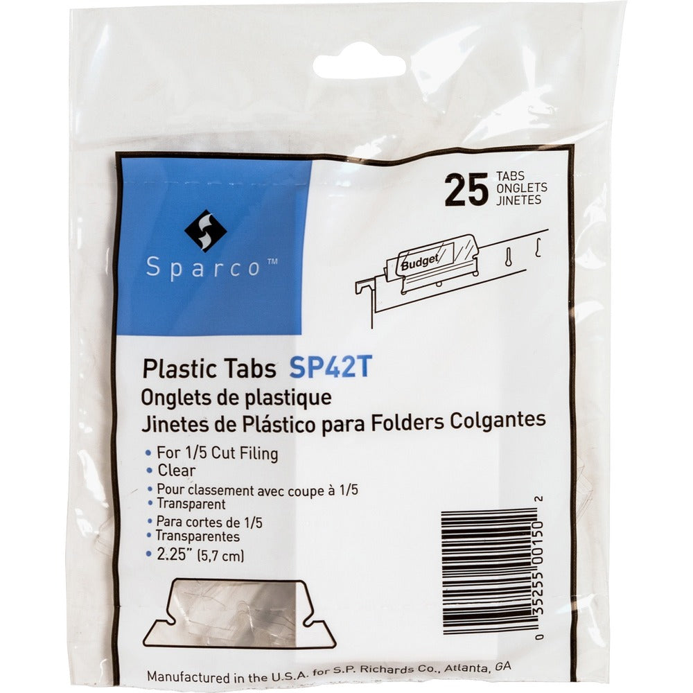 Image of Business Source Tabs, Plastic, w/Inserts, 1/5 Cut, 2-1/4"W, 25/PK, Clear