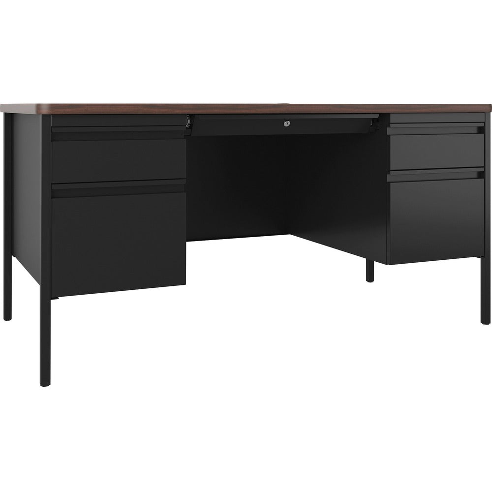Image of Lorell Desk, Double-Pedestal, 60"x30"x29-1/2", Walnut/Black