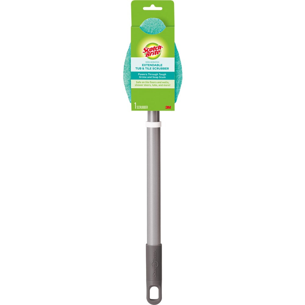 Image of 3M Bath Scrubber, Nonscratch, w/2' Hvy-dty Handle, Blue/Silver