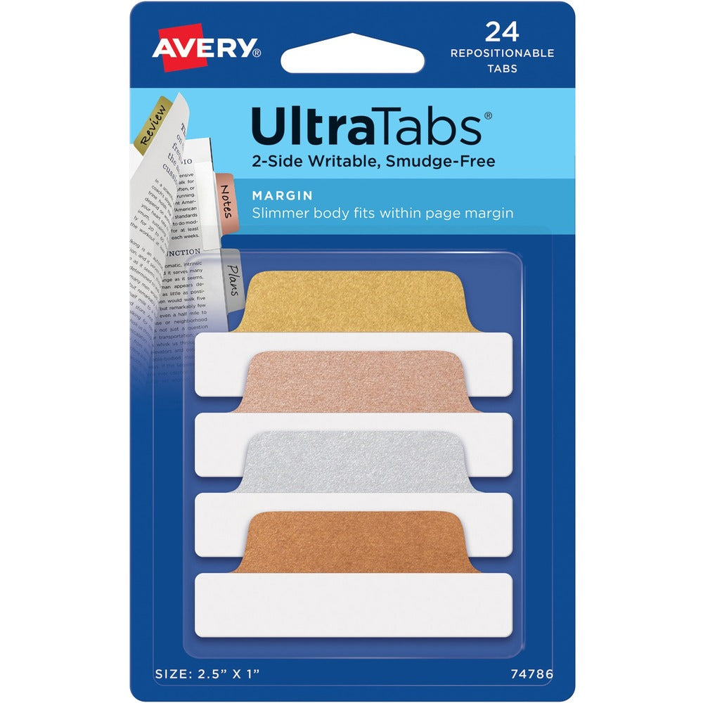 Image of Avery Tabs, Repositionable, 2-Sided, 2-1/2"x1", 24/PK, Metallics
