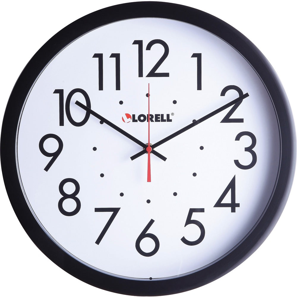 Image of Lorell Clock, Wall, Self-Set, Round, 14-1/2", Black